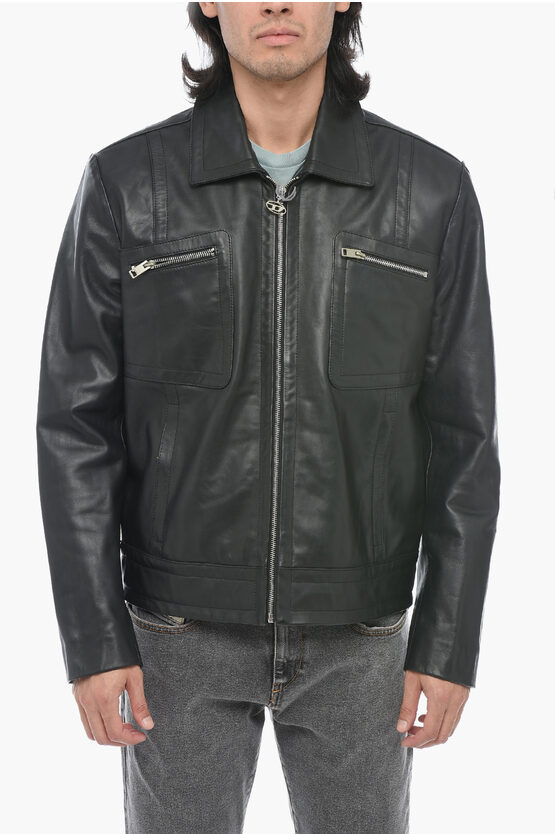 Shop Diesel Leather L-cale Jacket With Double Chest Pocket