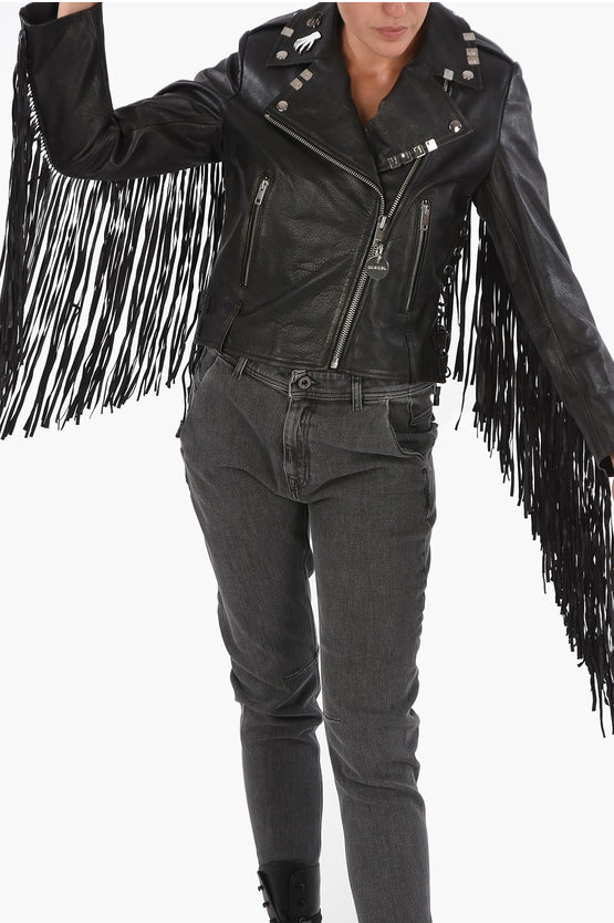 black leather jacket with fringe