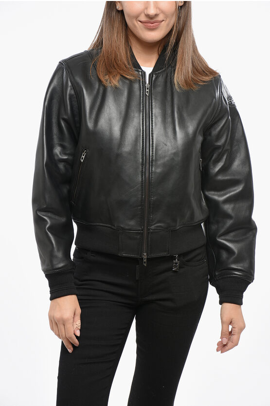 Diesel Leather L-ilan Bomber Jacket With Zip Closure In Black