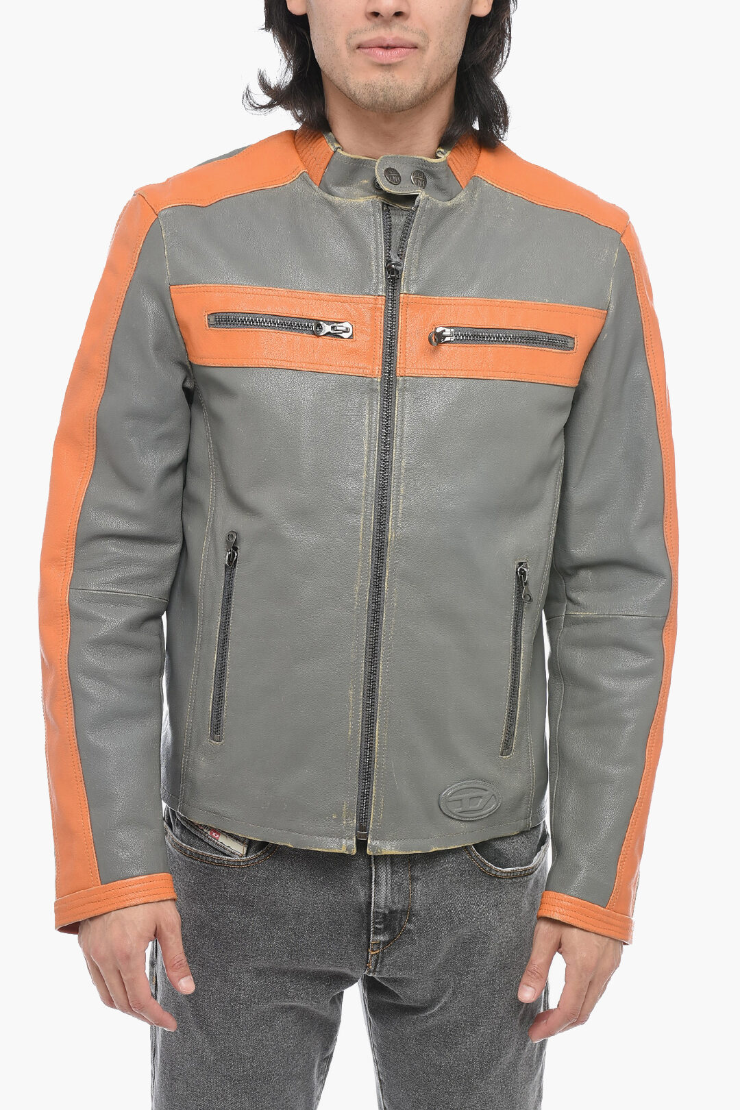 Diesel Leather L-MUSE Padded Jacket with Vintage Effect men