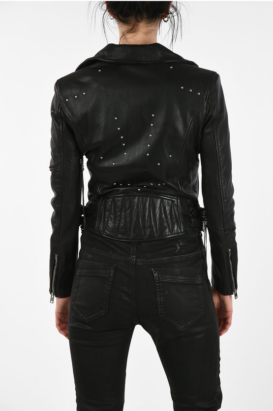 Diesel Leather L-SINYA-A Biker Jacket with Studs women