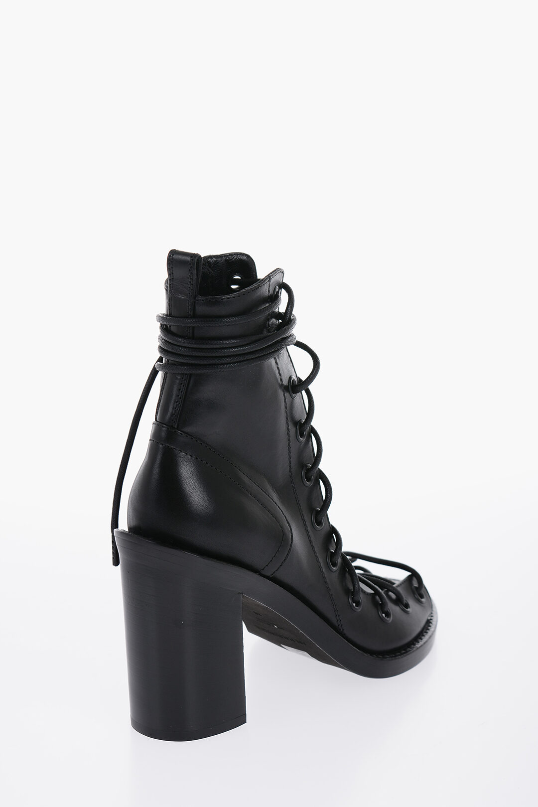 Leather Lace Up Ankle Boots with Side Zip 9cm