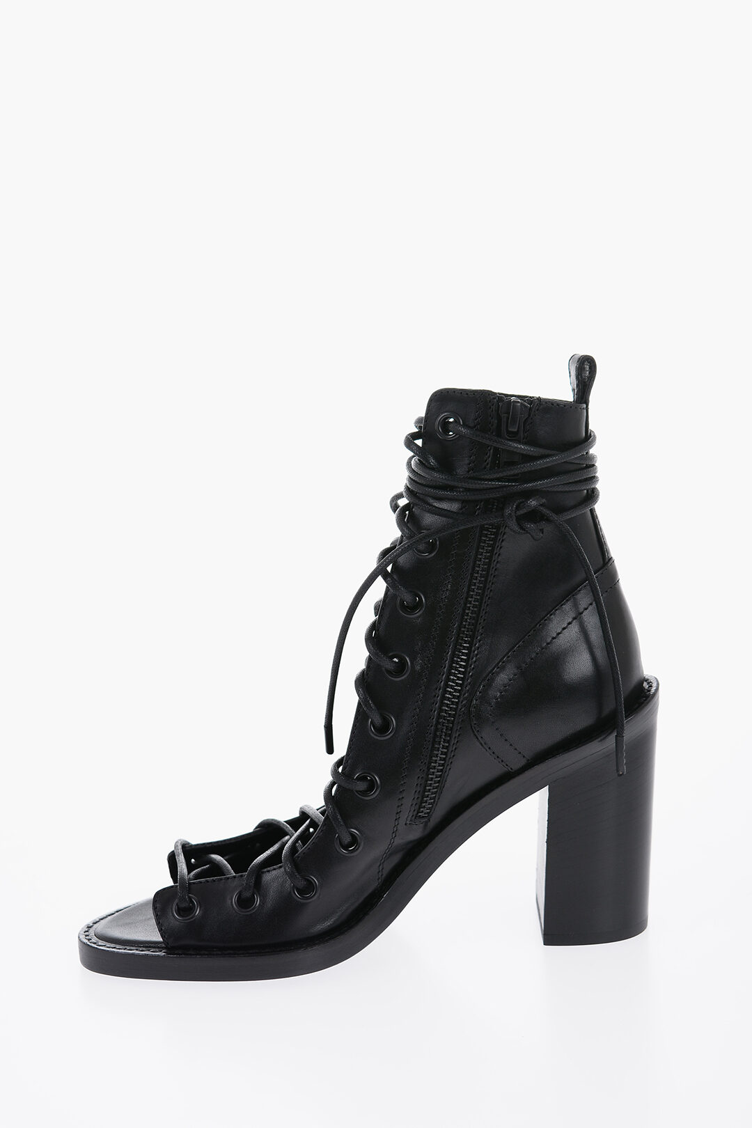 Ann Demeulemeester Leather Lace-Up Ankle Boots with Side Zip