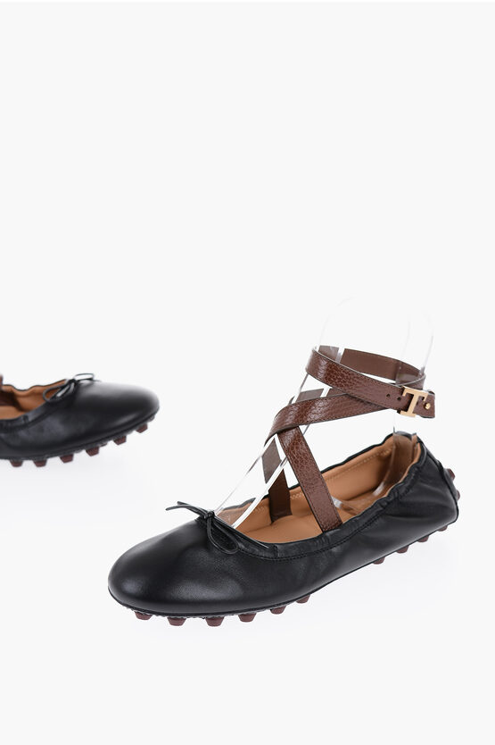 Shop Tod's Leather Lace-up Ballet Flats With Grommets On The Sole