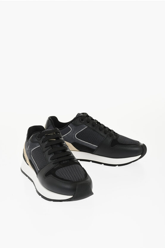 Versace Leather Lace-up Sneakers With Breathable Inserts In Multi