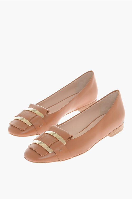 Testoni Leather Lady Ballet Flats With Golden-effect Detail