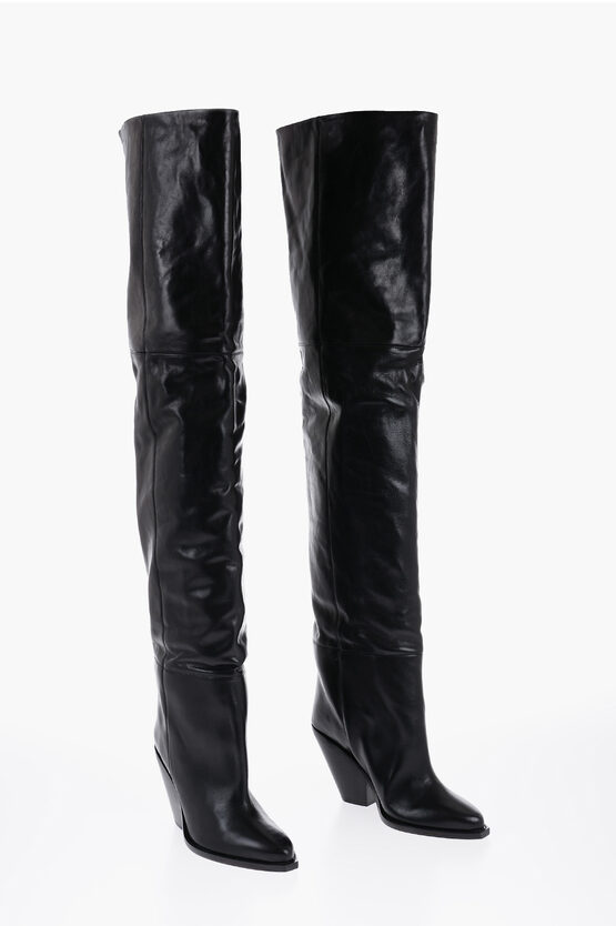 Shop Isabel Marant Leather Lalex Over-the-knee Western Boots 10cm