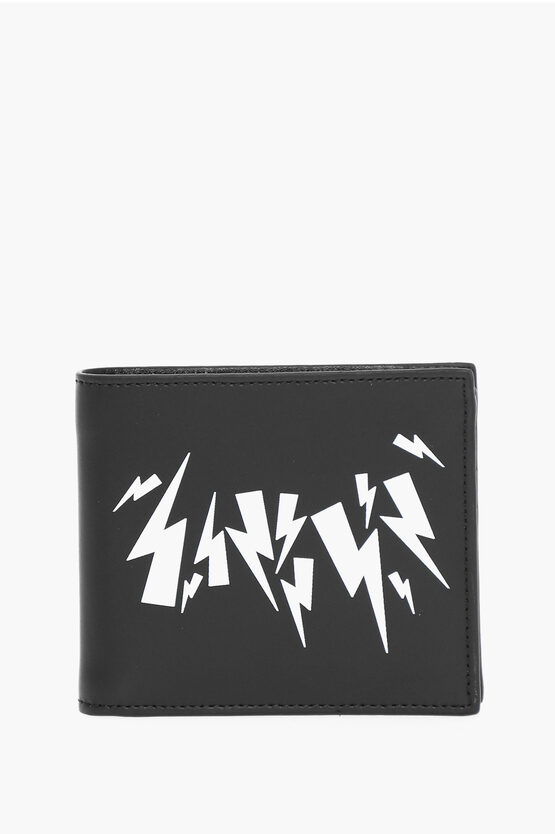Neil Barrett Leather Linear Caotic Wallet In Black