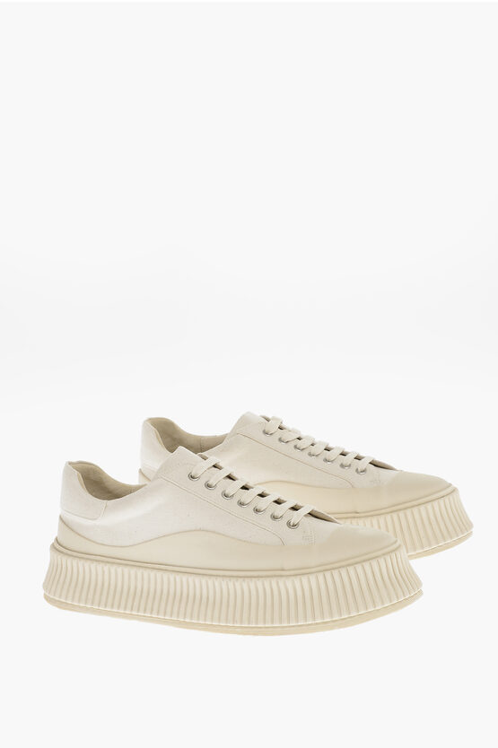 Jil Sander Leather Lining Canvas Olona Platform Trainers In Gold
