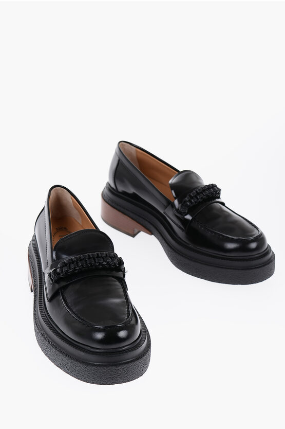 Shop Tod's Leather Loafers With Braided Detail And Heel 6cm