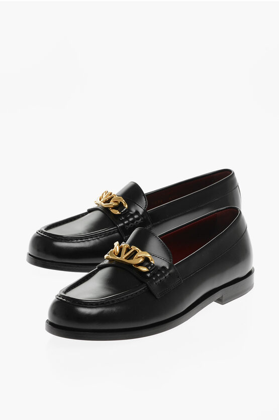 Shop Valentino Leather Loafers With Cahin Detail