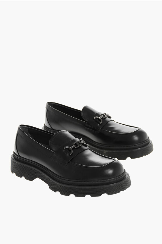 Tod's Leather Loafers With Carrion Sole And Morset In Black