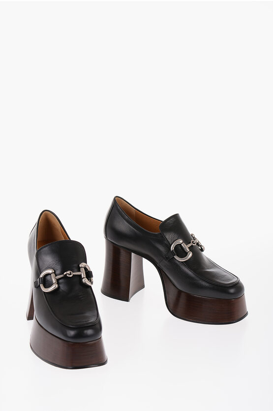 Shop Gucci Leather Loafers With Clamps Heel 10 Cm