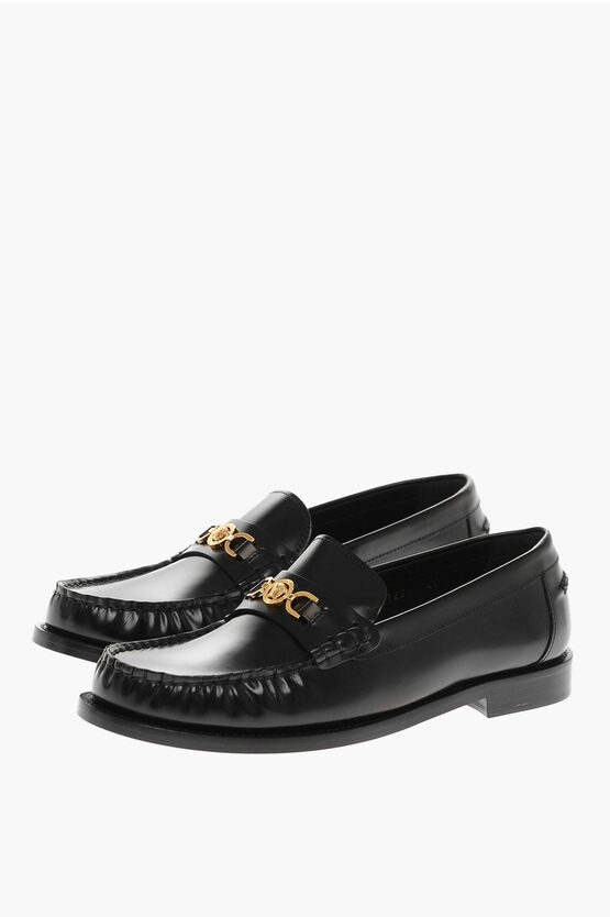 Shop Versace Leather Loafers With Logo Morset