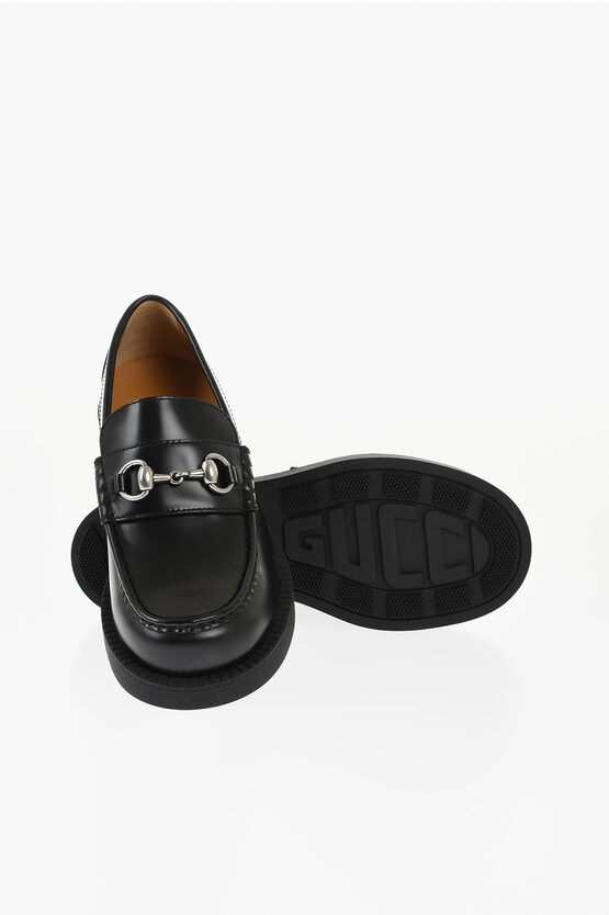 Gucci Leather Loafers With Rubber Sole And Front Morset