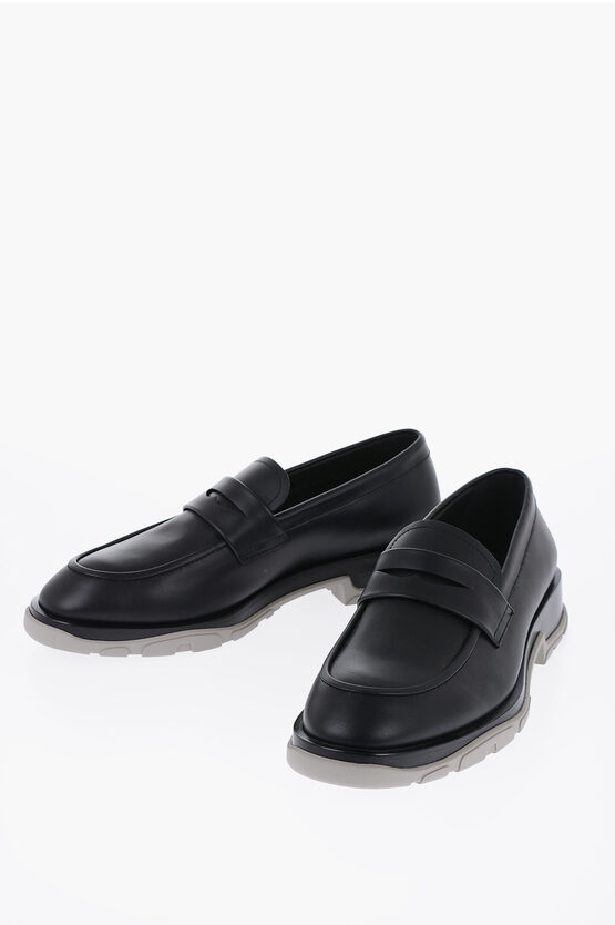Shop Alexander Mcqueen Leather Loafers With Rubber Sole