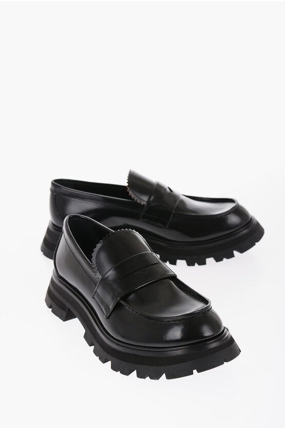 Shop Alexander Mcqueen Leather Loafers With Tank Sole