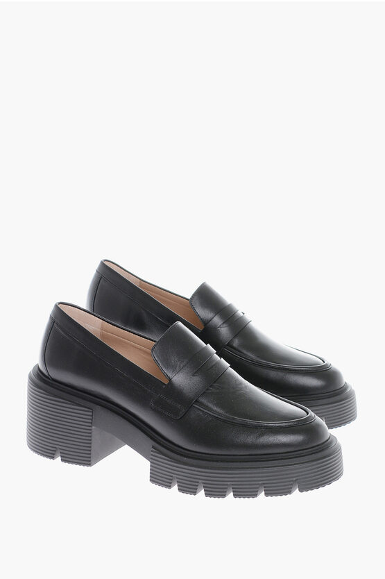 Shop Stuart Weitzman Leather Loafers With Tank Sole