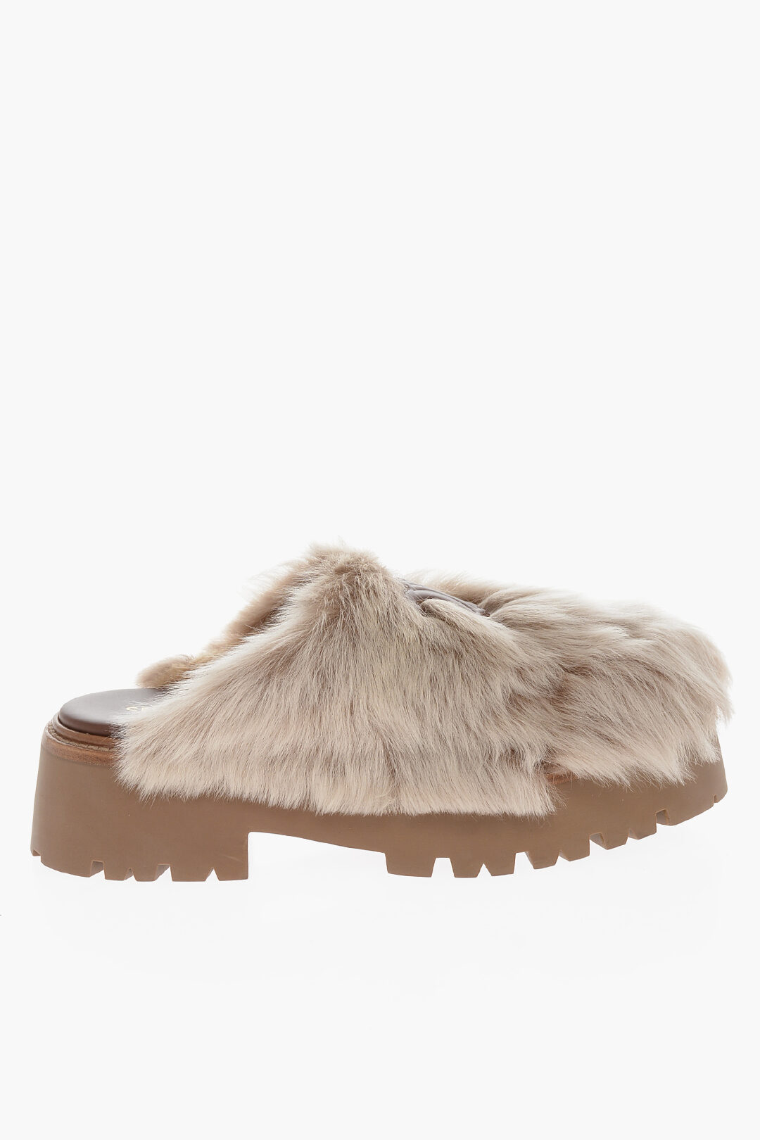 Celine Leather Logo BULKY Lambfur Mules 5cm women - Glamood Outlet