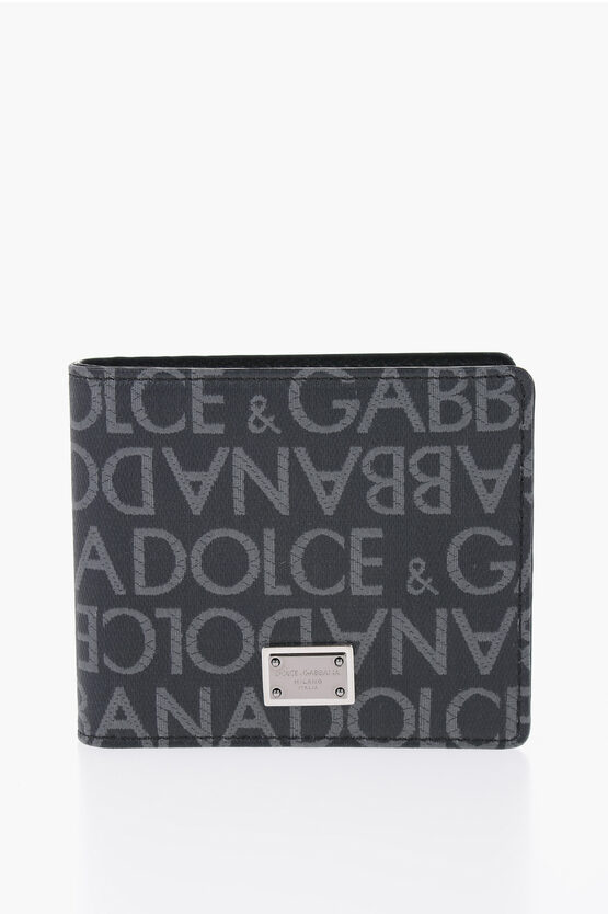 Dolce & Gabbana Leather Logoed Bifold Wallet With Metal Detail In Gray