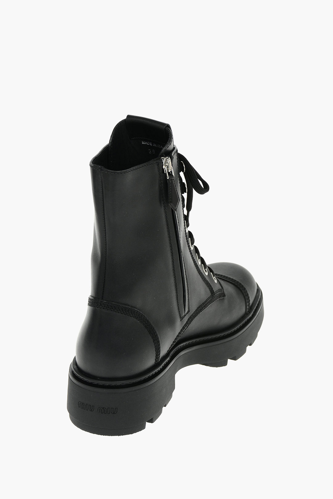 Miu Miu Leather Logoed Combat Boots with Platform Sole women