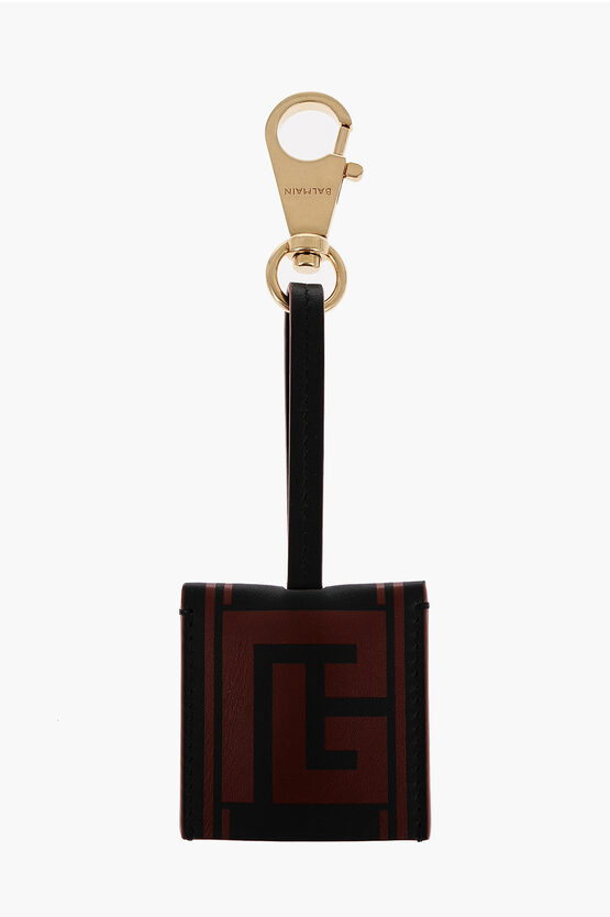 BALMAIN LEATHER LOGOED KEY CHAIN WITH HOLDER HOOK