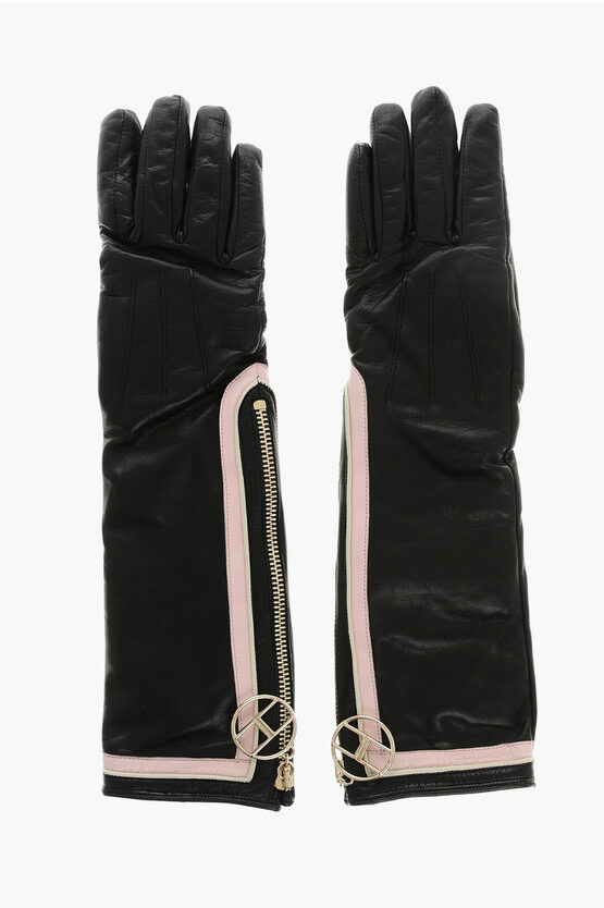 Elisabetta Franchi Leather Long Gloves With Zip