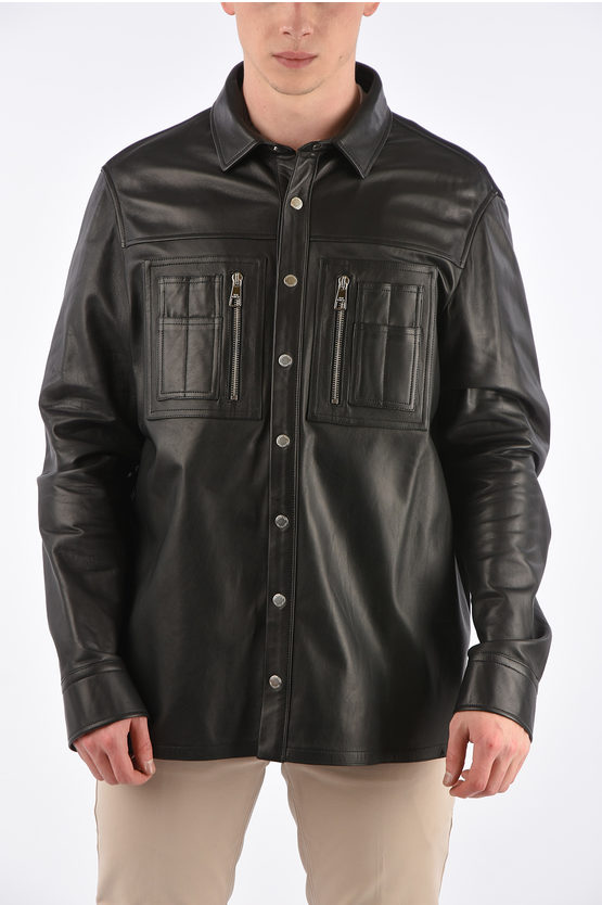 Neil Barrett Leather Loose Fit Shirt With Snap Buttons In Black