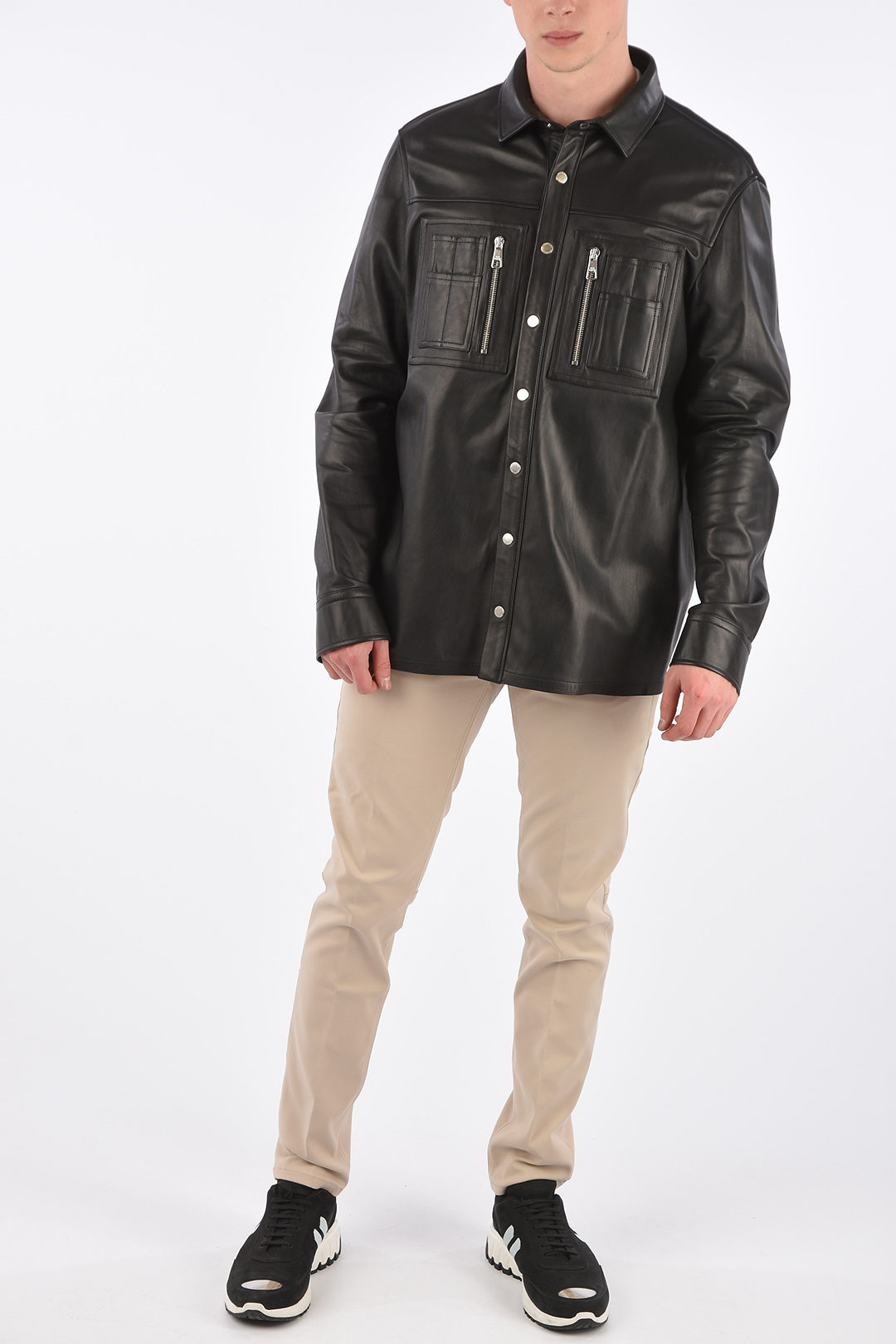 Neil Barrett Leather Loose Fit Shirt with Snap Buttons men