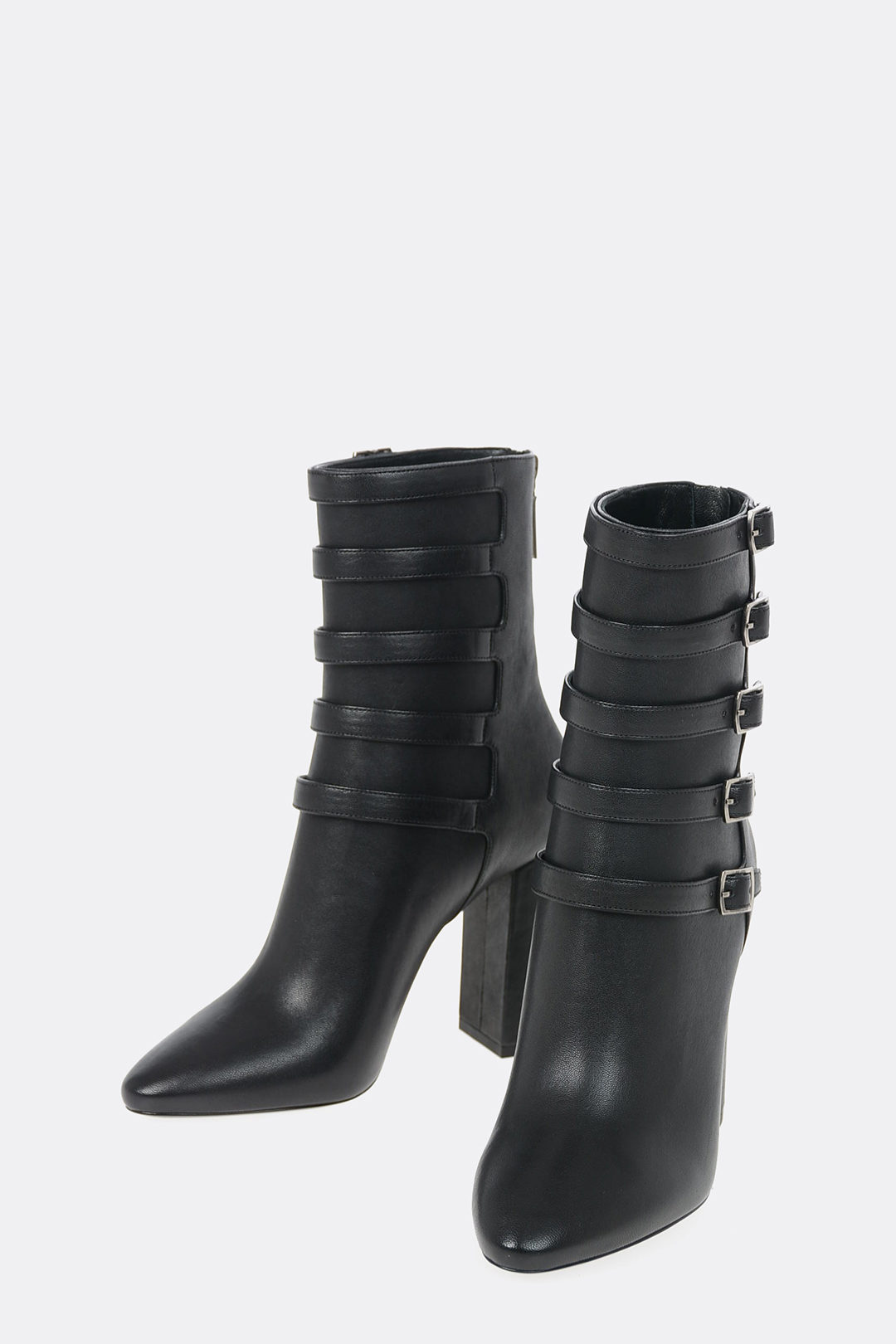 black leather calf length boots