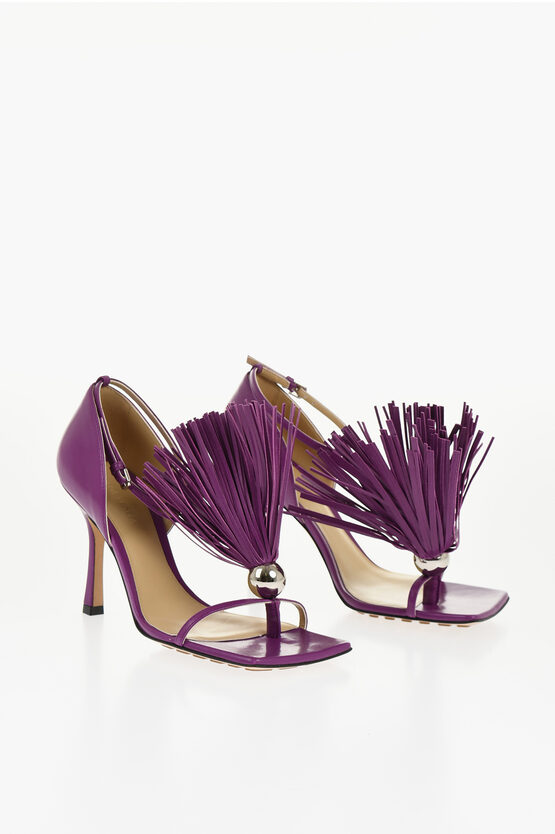 Bottega Veneta Leather Lounge Sandals With Fringed Detail 9cm In Purple