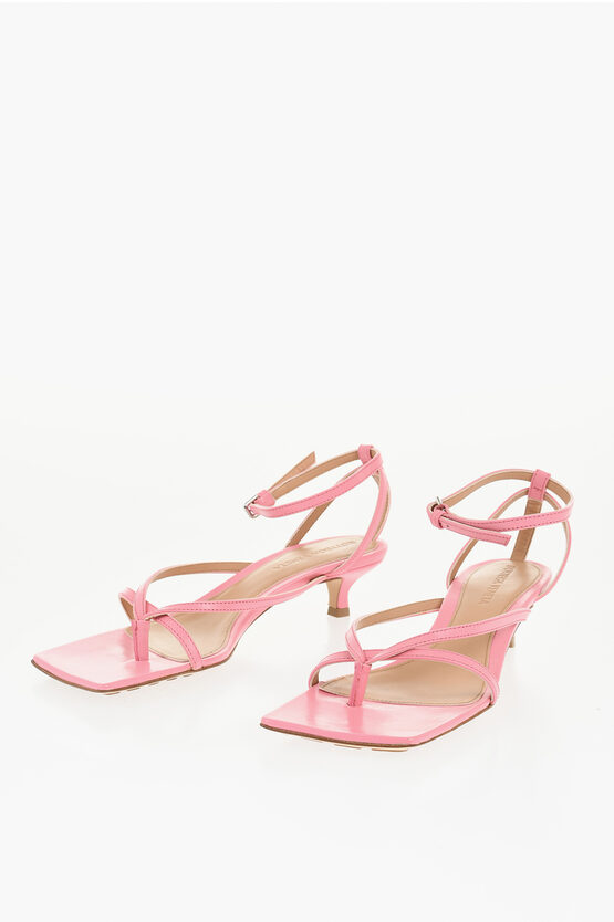 Bottega Veneta Leather Lounge Thong Sandals With Ankle Strap 4cm In Pink