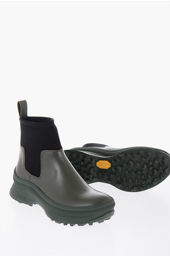 Jil Sander Leather Low Boots With Neoprene Insert In Grey