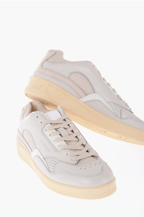Jil Sander Leather Low-top Basket Trainers With Rubber Sole In White