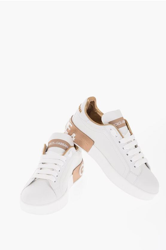 Shop Dolce & Gabbana Leather Low-top Portofino Contrasting Logo Sneakers