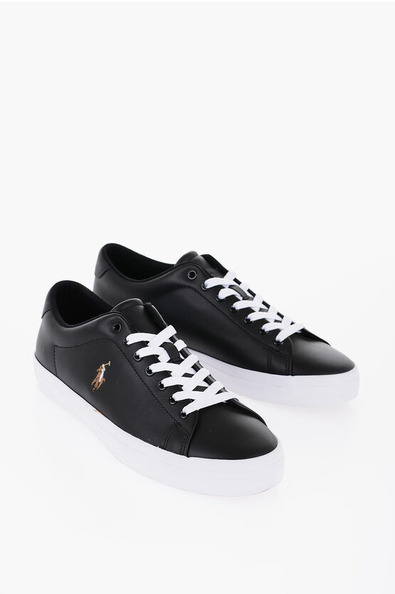 Polo Ralph Lauren Leather Low Top Sneakers With Contrasting Sole In Black