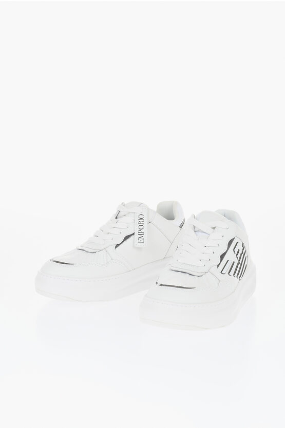 Armani Collezioni Leather Low-top Sneakers With Metallic Details In White