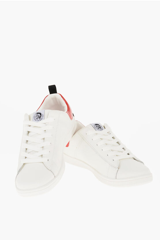 Diesel Leather Low-top Trainers With Patent Details In White