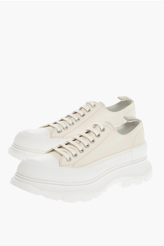 Alexander Mcqueen Leather Low-top Sneakers With Platform Sole In Neutral