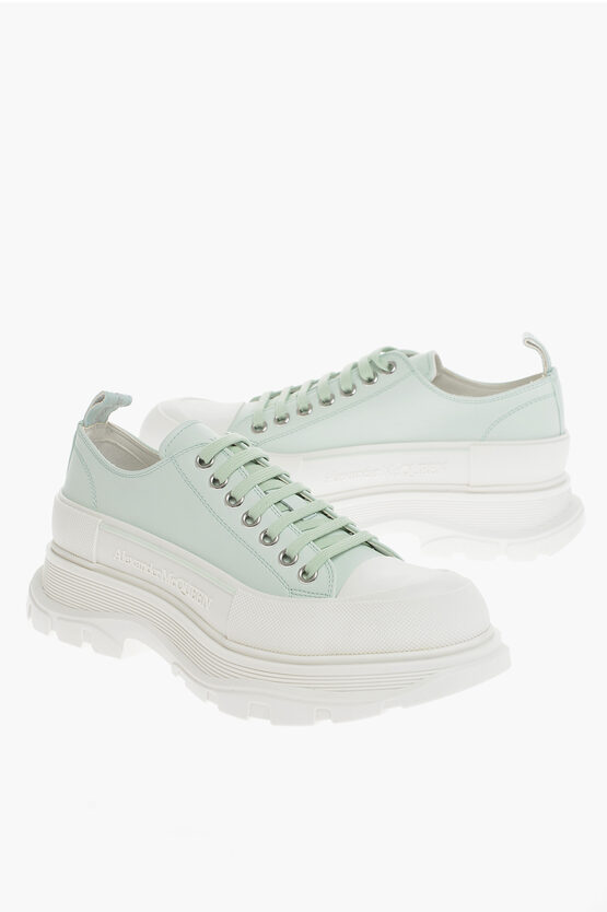 Alexander Mcqueen Leather Low-top Trainers With Platform Sole In Green