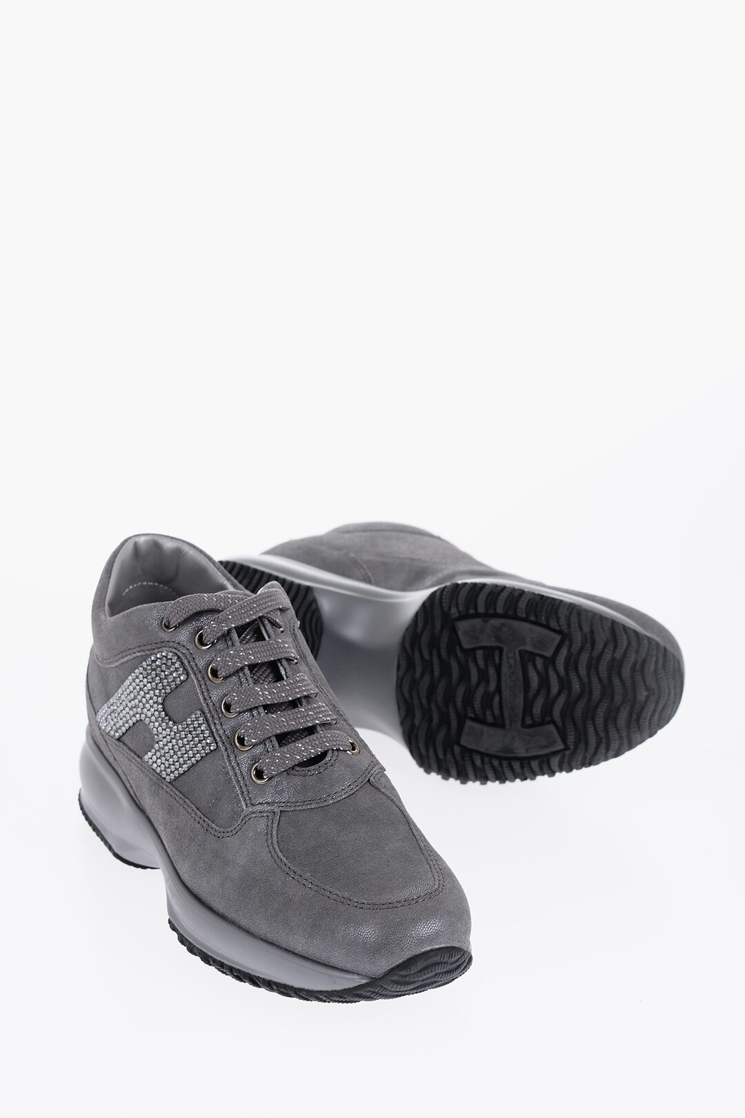 スニーカー HOGAN Leather sneakers with rhinestone logo on the side Hogan Leather Low-Top Sneakers with Rhinestone Logo women