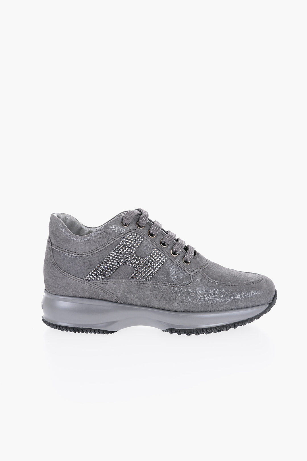 スニーカー HOGAN Leather sneakers with rhinestone logo on the side Hogan Leather Low-Top Sneakers with Rhinestone Logo women