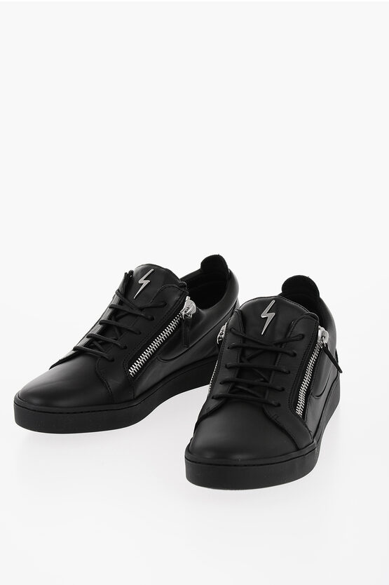 Shop Giuseppe Zanotti Leather Low Top Sneakers With Side Zip