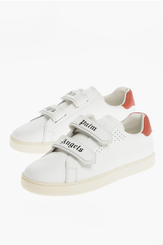 Palm Angels Leather Low-top Sneakers With Stretch Closure In White
