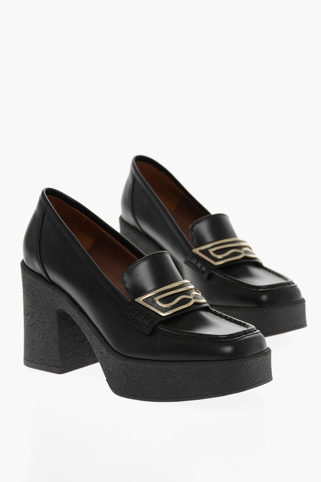 L'Autre Chose Leather LUX Penny Loafers with Squared Heel 10cm women