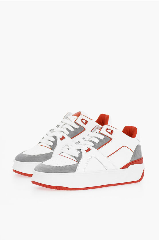 Just Don Leather Luxury Jd3 Low Top Sneakers With Suede Trims And Con In White
