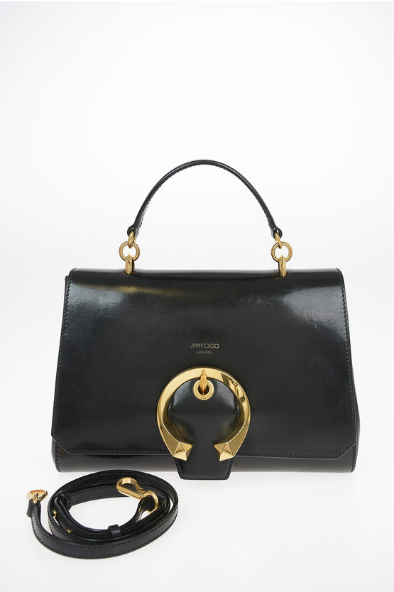 専用品JIMMY CHOO MADELINE BLACK 2WAYハンドバッグ Jimmy Choo Leather MADELINE Top Handle Bag with Removable Shoulder