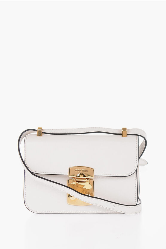 Miu Miu Leather Madras Crossbody Bag With Golden Details In Black