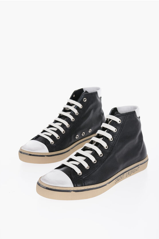 Shop Saint Laurent Leather Malibu High-top Sneakers