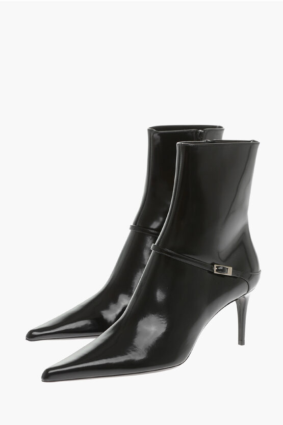 Shop Saint Laurent Leather Marilyn Booties With Strap 7cm